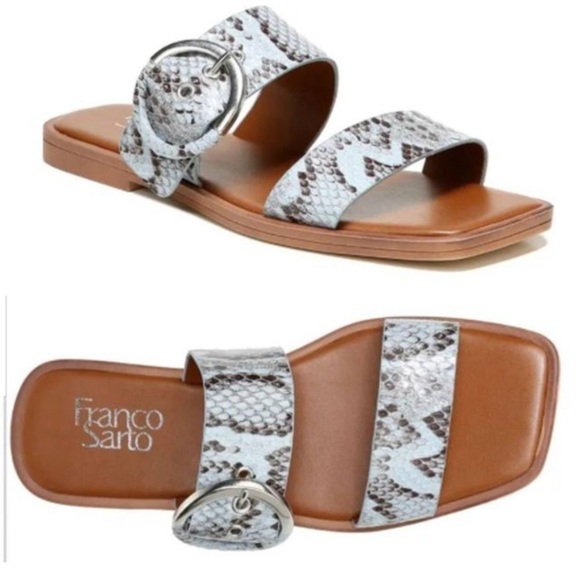 New Franco Sarto Merris Sandal in Snakeskin Light Blue Leather - Picture 1 of 10